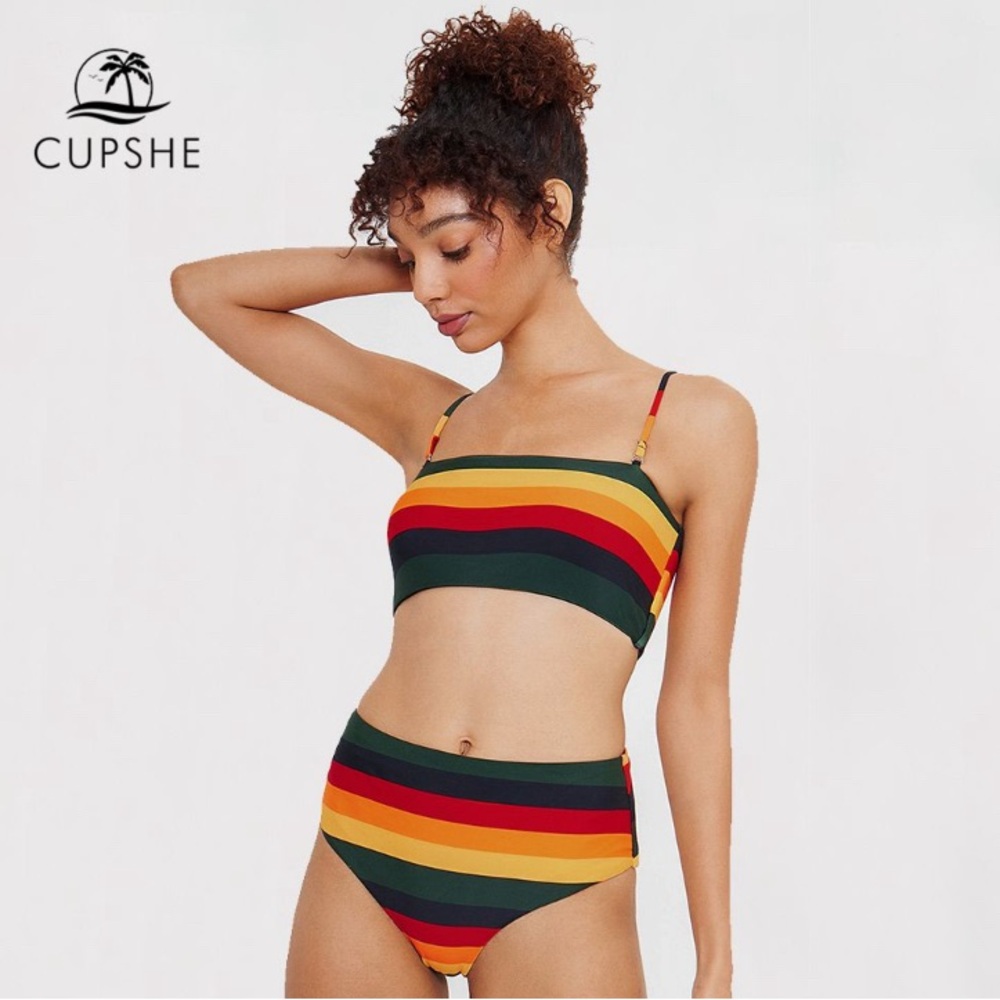 Cupshe Multi Color Reversible To Black Bikini Nwot - image 3